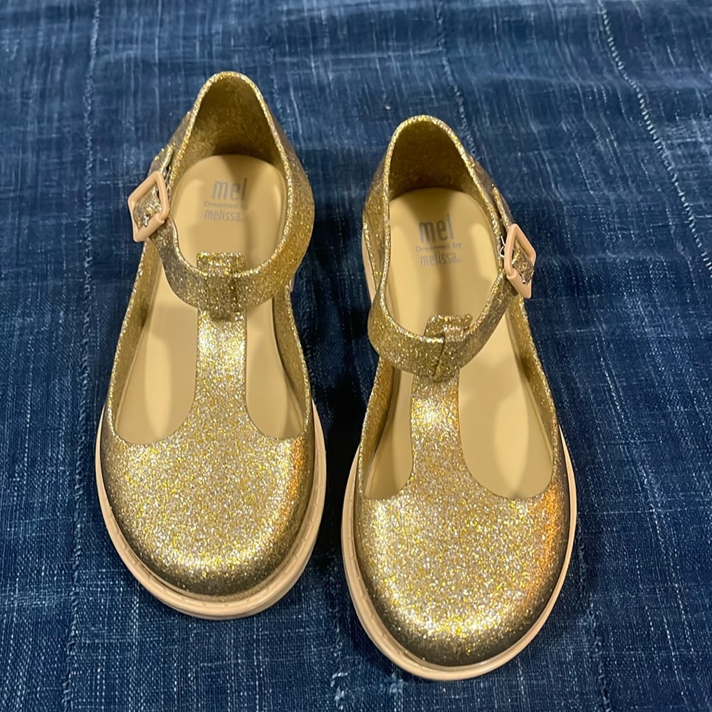 Mel Dreamed By Melissa US 2 Br 31 Kazakova Gold Glitter Sparkle Mary Jane
